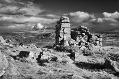 Dramatic Dartmoor landscape photograph in black and white