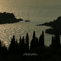 Graphic silhouette of Kalamitsi Bay