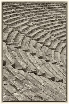 Sepia toned graphic photo of Epidavros Ampitheatre in Greece