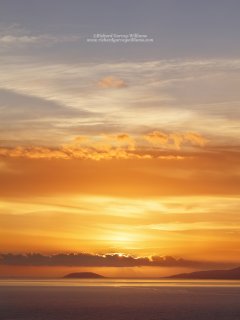 Dramatic sunset sky over the tip of the Messinian peninsula in the Southern Peloponnese