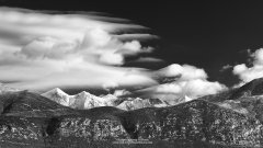 Black and white landscape photograph of the Taygetos Mountain Range in Greece