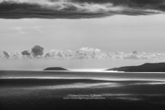 Fine art black and white photograph across the Messinian Bay in Greece