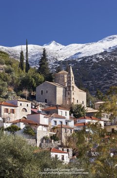 Prosilio village and church in the Mani of Messinias region of Greece