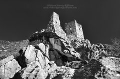 A black and white photo showing the texture of a historic fortress in southern Greece